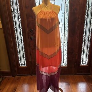 Tiered Halter Maxi Dress in Orange, Coral & Purple